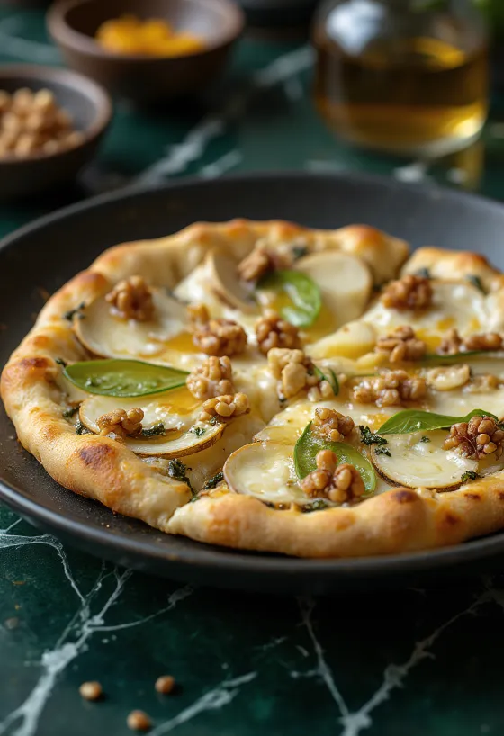 Pizza estilo belga com queijo azul