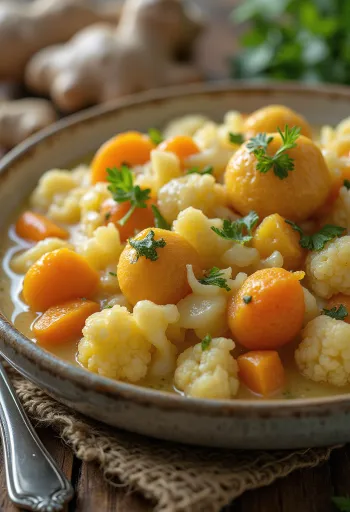 Shukto com batata, prato rico de legumes bengali com leite de coco