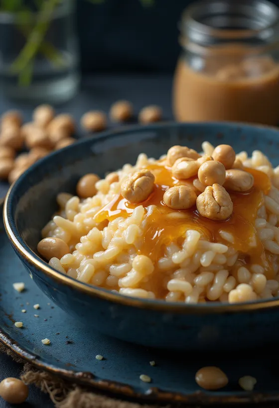 Arroz doce de amendoim servido