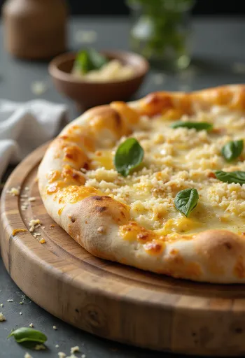 Pizza branca servida com ricota, mussarela e ervas frescas