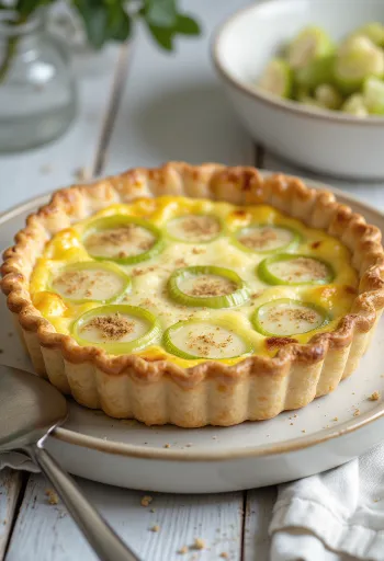 Fatia de quiche de alho-poró no prato