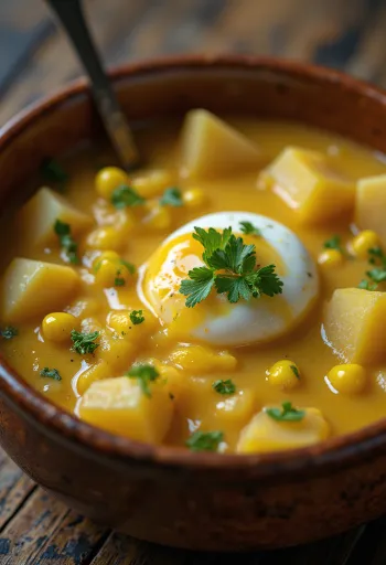 Chupe andino, sopa peruana com frango rico, batatas e queijo