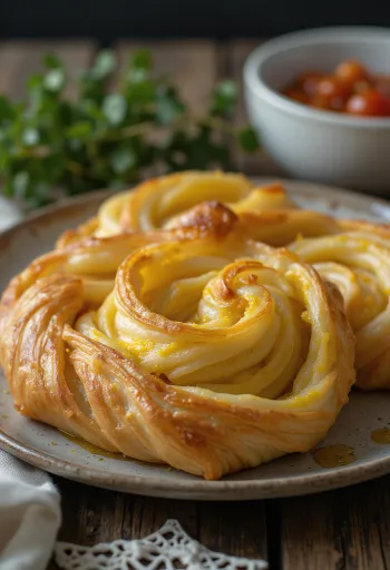 Burek de frango ao curry servido