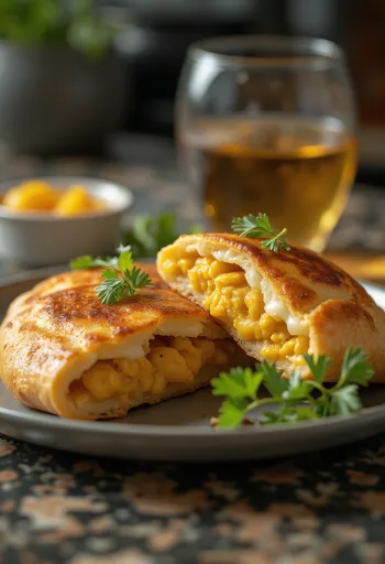 Calzone de Frango ao Curry servido quente