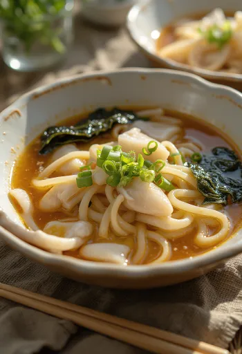 Deulkkae kalguksu, sopa rica de peixe coreana com macarrão e algas