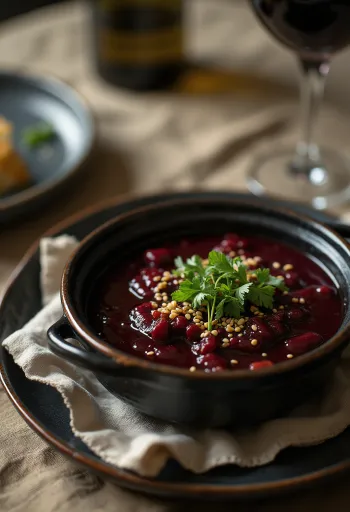 Molho de vinho tinto com gergelim e estragão servido