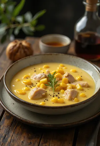 Creme de frango com milho servido