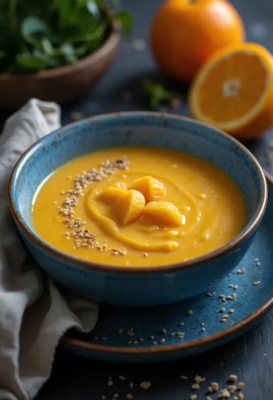 Sopa creme de laranja com gengibre servida