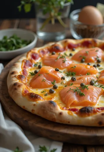 Pizza estilo dinamarquês com salmão defumado