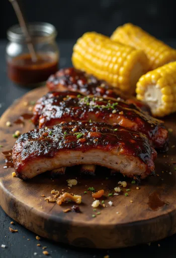 Costelinha BBQ servida com milho