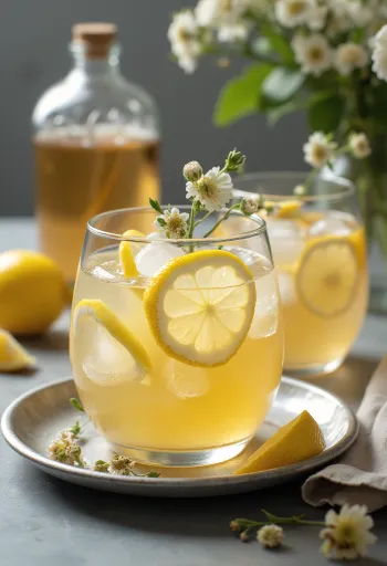 Sidra com flor de sabugueiro servida fresca