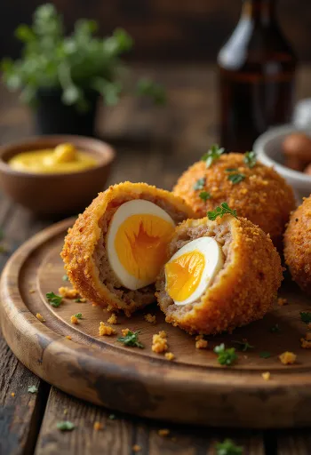 Ovo escocês feito na air fryer, crocante por fora, suculento por dentro