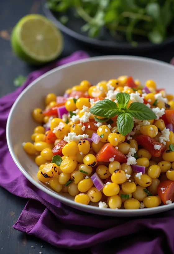 Salada de milho grelhado BBQ servida