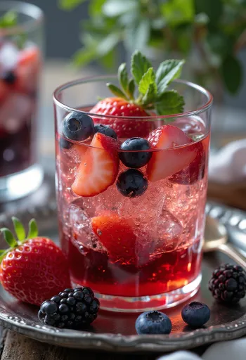 Sidra com frutas vermelhas servida fresca