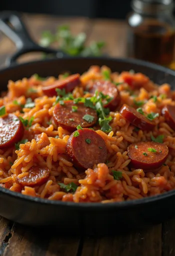 Arroz com chorizo servido