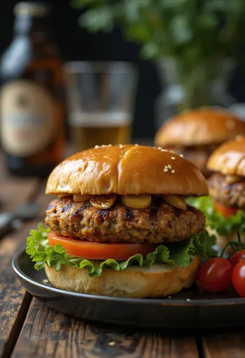 Hambúrguer caseiro com carne e lentilha e salada