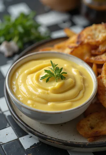 Molho de mostarda e alho servido com carnes grelhadas