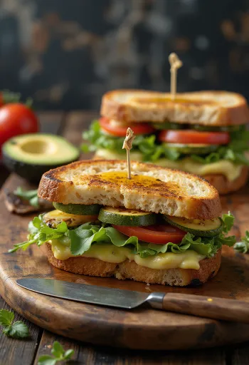 Panini fresco com vegetais, grelhado, pão dourado