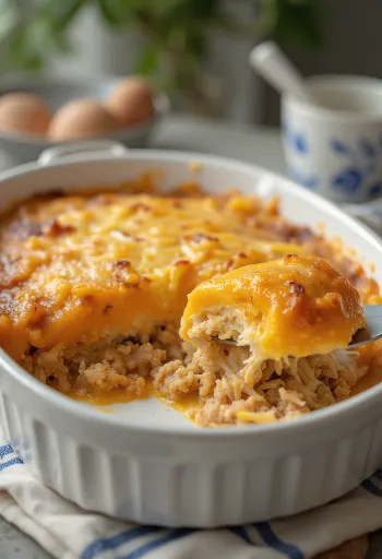 Pastelón de batata-doce com cebola, servido com frango e queijo dourado por cima