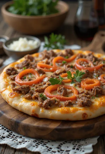 Pizza estilo cazaque com carne bovina