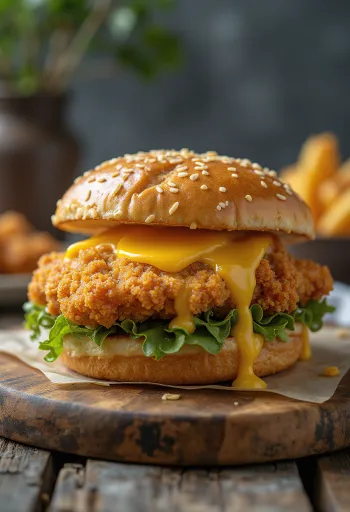 Hambúrguer de frango empanado com casquinha crocante