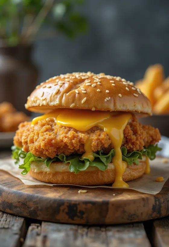 Hambúrguer de frango empanado com casquinha crocante