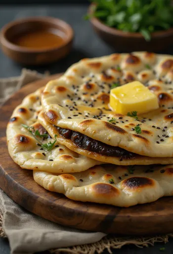 Naan com recheio de sementes de papoula servido