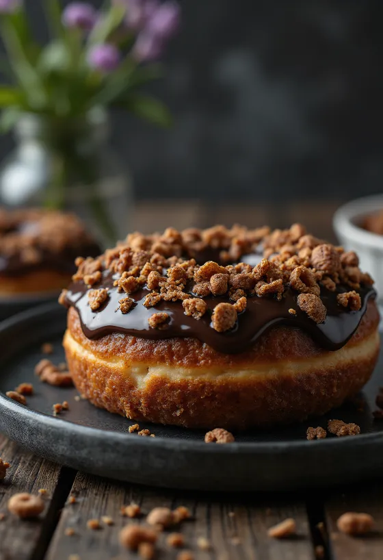 Bolinho de chocolate crocante servido