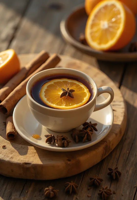 Chá quente de canela e cravo na xícara