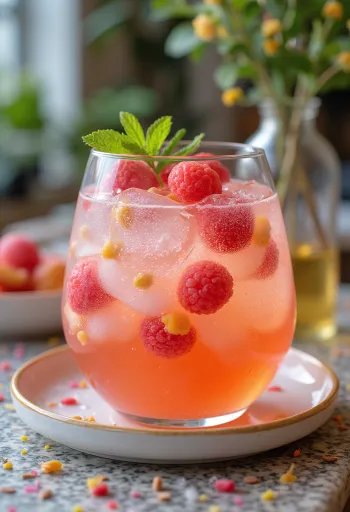 Hwachae de primavera com flores, servido com frutas e cubos de gelo floridos