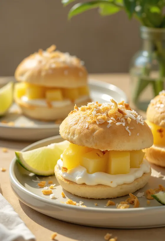 Bao bun de abacaxi e coco servido