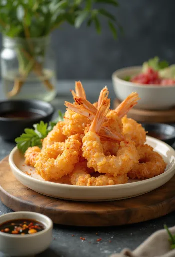 Ebi fry com shichimi togarashi, camarão crocante com limão e tempero shichimi togarashi