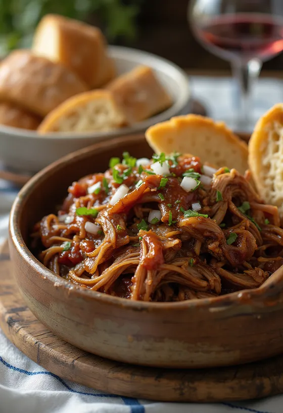 Pulled pork BBQ servido em pão fresco com chucrute