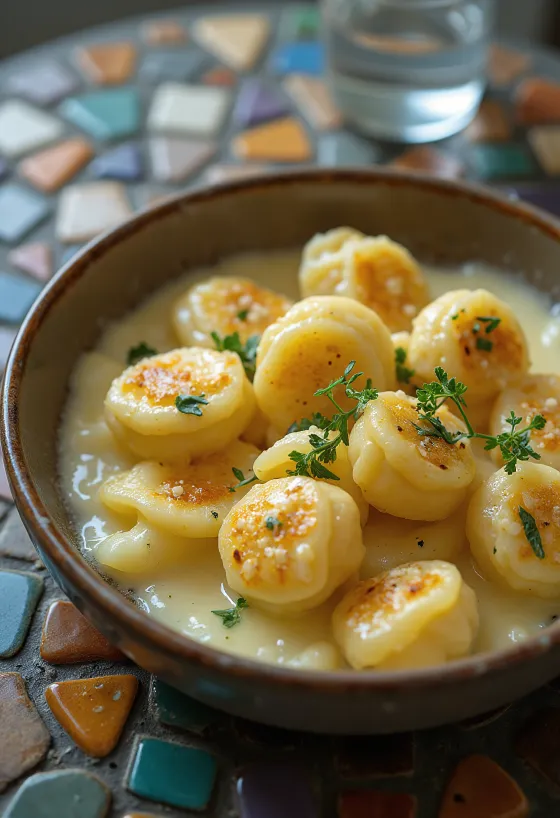 Nhoque com queijo de ovelha servido