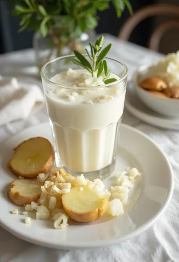 Kefir probiótico de cebola e gengibre em copos, bebida de cor clara