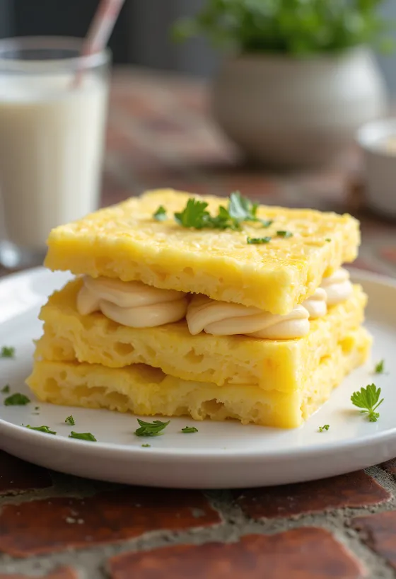 Sanduíche de Tamagoyaki, com omelete japonesa deliciosa, pão tostado e coentro fresco