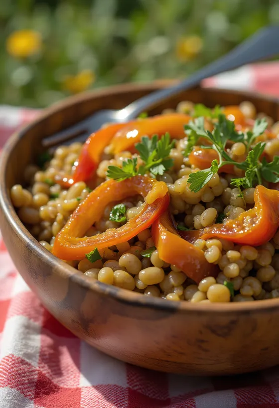 Salada de lentilha com mostarda e BBQ servida