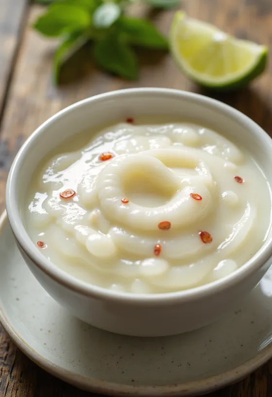 Molho agridoce de coco e limão servido