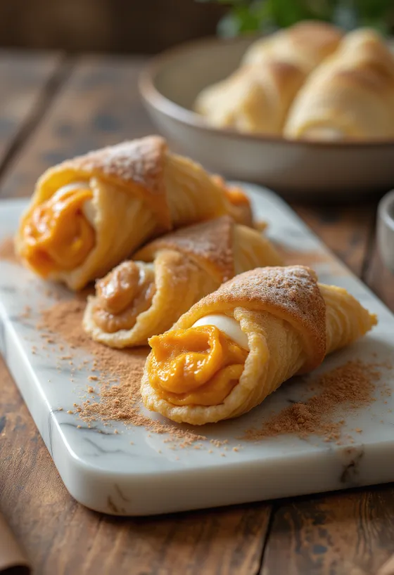 Cannoli de abóbora com canela servido