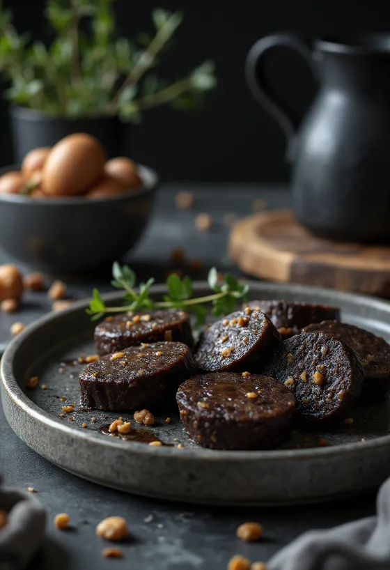 Drisheen, black pudding rico com recheio de carne e especiarias frescas