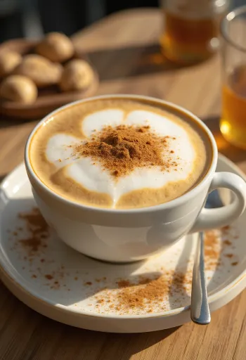 Latte de baunilha e mel na xícara