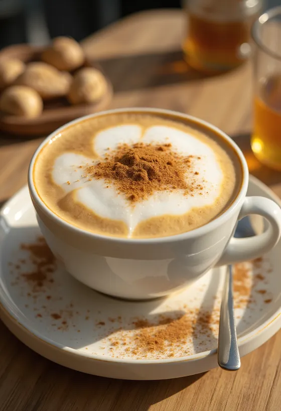 Latte de baunilha e mel na xícara