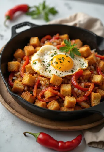 Migas com pimentões assados servido com salsa fresca