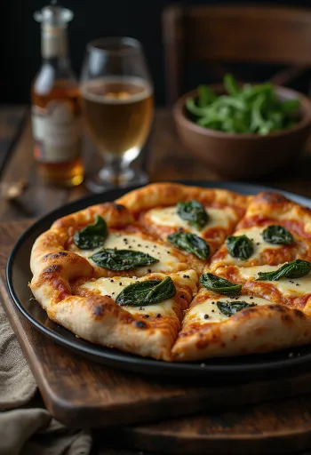 Pizza estilo tibetano servida com queijo de iaque e espinafre fresco