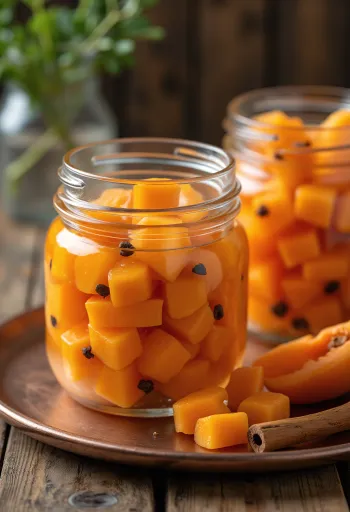 Mamão papaya em conserva servido em pote