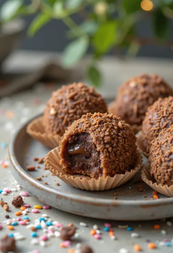 Brigadeiro de caramelo, bolinhas cobertas com chocolate.