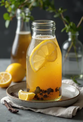 Kombucha de baunilha probiótica servida fresca