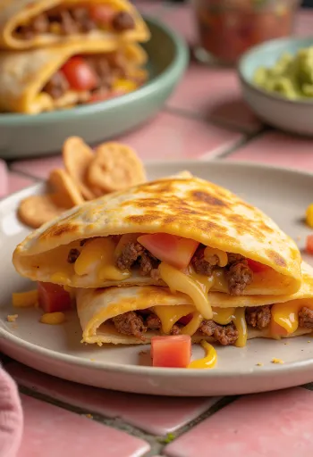 Taco quesadilla em tortilha crocante, com carne bovina e queijo