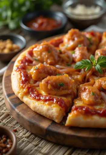 Pizza de frango barbecue com frango grelhado e cebola roxa