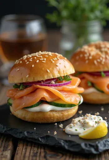 Bao bun com salmão defumado servido fresco